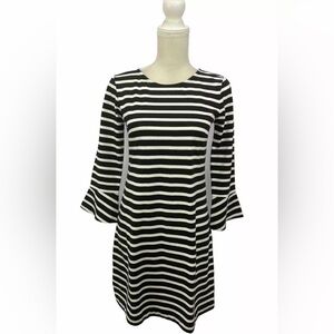 NWOT J.Crew White Black Striped Shift Dress Women’s XS 3/4 Ruffled Sleeves